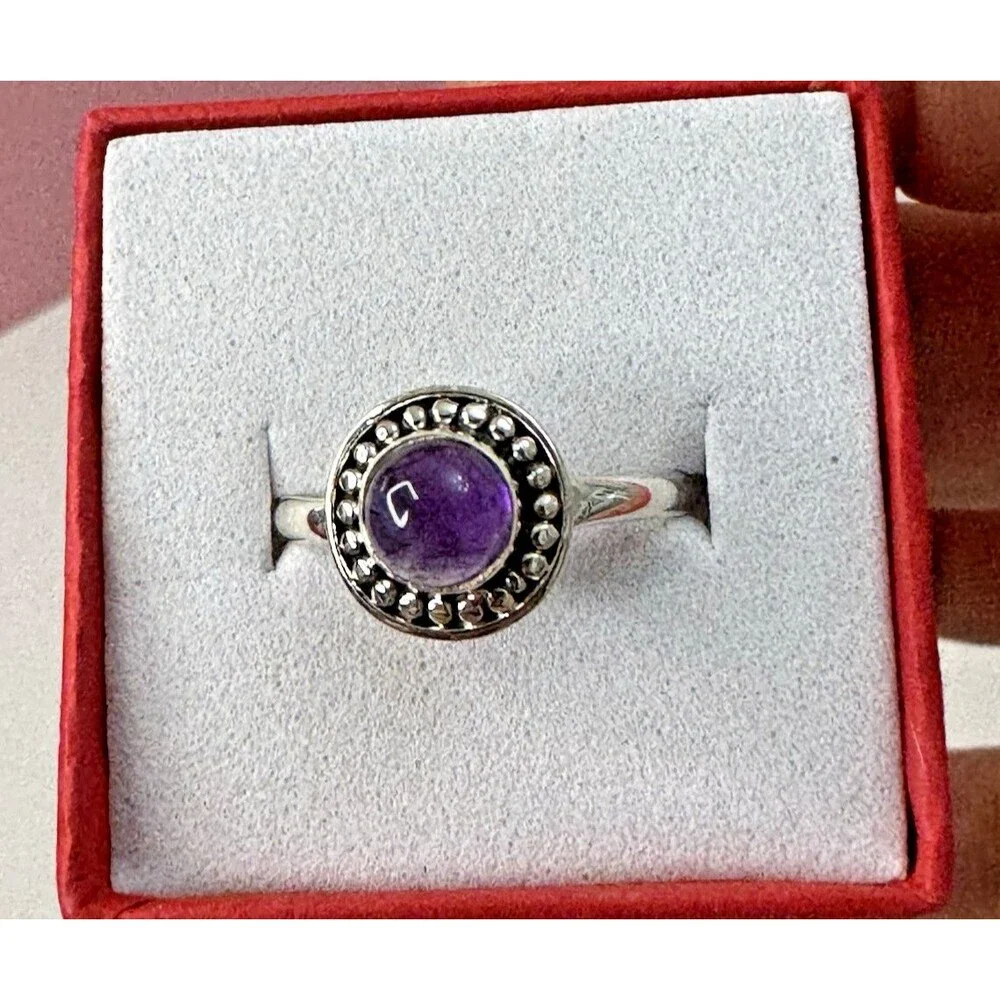 New 925 Amethyst Ring Size 8.5 – Purple Cabochon Halo